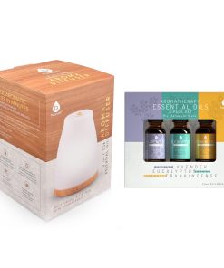 Pursonic Aromatherapy 2 in 1 USB Diffuser & Essential Oil Set-Ultrasonic Top 3 Oils-300ml with 2 Mist Settings 7 Ambient Light Settings